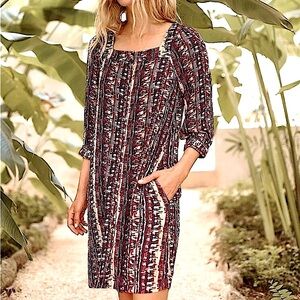 NWT Garnet Hill Jardin Crêpe Dress. Size small. Fire smoke Stripe